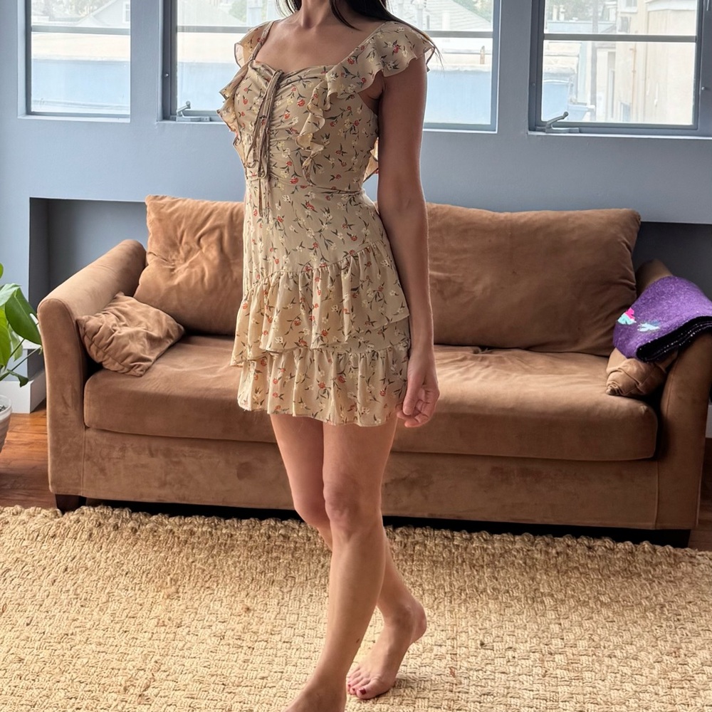 J.O.A. Tan Gold Flutter Sleeve Mini Sundress